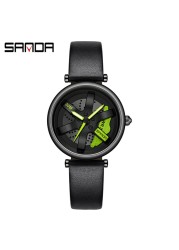 SANDA New Fashion Rotate Wheel Pattern Women's Watch Stainless Steel Waterproof Quartz Watch for Women Luxury Relogio Feminino