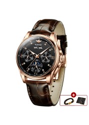 OUPINKE Luxury Automatic Men's Watch Mechanical Watches Leather Sapphire Crystal Waterproof Moon Phase Wristwatch Montre Homme