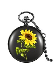 Black Case Vintage Accept Free Custom Men Women Quartz Chain Pocket Watch Flower Style Classic Neutral Watches for Wife