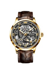 Top Brand OUPINKE Luxury Men's Mechanical Wristwatch Automatic Watch Men Classic Skeleton Leather Sapphire Waterproof