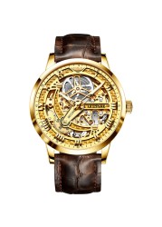 Top Brand OUPINKE Luxury Men's Mechanical Wristwatch Automatic Watch Men Classic Skeleton Leather Sapphire Waterproof