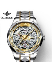 OUPINKE Mens Automatic Mechanical Watches Business Luxury Tungsten Steel Waterproof Wristwatch Men Fashion Watch Diver