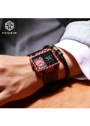 Men's Quartz Dual Display Digital Leather Bands Rectangle Fashion Watch