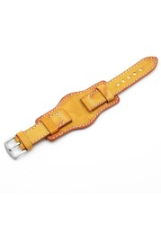 22mm 24mm Genuine Leather Watch Strap Wristwatch Band With Mat Wrist Protection Handmade Vintage Cuff Watches Bracelet