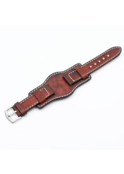 22mm 24mm Genuine Leather Watch Strap Wristwatch Band With Mat Wrist Protection Handmade Vintage Cuff Watches Bracelet