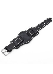 22mm 24mm Genuine Leather Watch Strap Wristwatch Band With Mat Wrist Protection Handmade Vintage Cuff Watches Bracelet