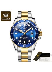 OLEVS Waterproof Business Watches for Men Quartz Stainless Steel Strap Submarine High Quality Men's Luminous Calendar Wristwatch