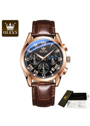 OLEVS Waterproof Corium Strap Men's Wristwatches Quartz Multifunction Three-eye Six Hand Fashion Luminous Men's Watches