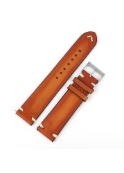 Handmade strap vintage leather man watch band 18mm 20mm 22mm 24mm hand stitching stainless steel buckle high quality