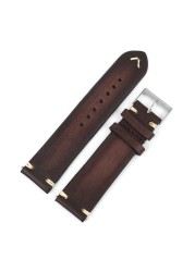 Handmade strap vintage leather man watch band 18mm 20mm 22mm 24mm hand stitching stainless steel buckle high quality