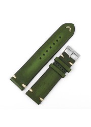 Handmade strap vintage leather man watch band 18mm 20mm 22mm 24mm hand stitching stainless steel buckle high quality