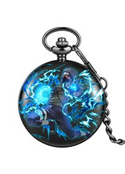 Accept Custom Blue Men Pocket Watch With Thick Chain Japan Animation Personality Style Quartz Watches Exquisite Gift for Husband