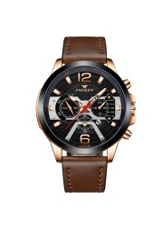 FNGEEN 2022 Fashion Men's Watches Luxury Leather Quartz Wristwatch Calendar Luminous Watch Men Business Casual Sports Watch