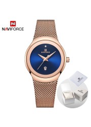 NAVIFORCE Luxury Women's Watches, Luxury Ladies Stainless Steel Watches Water Resistant Casual Rose Gold Quartz Band Watches