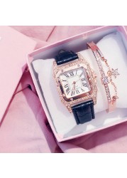 Women Diamond Watch Stars Luxury Bracelet Watch Set Casual Ladies Leather Band Quartz Wristwatch Female Clock zegarek damski