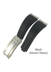 Curved End Metal Link Rubber Watchband 20mm Fit For Rolex Daytona GMT Slide Lock Submarine Buckle Silicone Sport Watch Strap