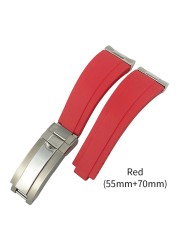 Curved End Metal Link Rubber Watchband 20mm Fit For Rolex Daytona GMT Slide Lock Submarine Buckle Silicone Sport Watch Strap