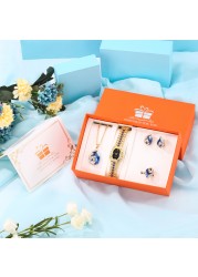 2021 Women Watch Set Luxury Brand Crystal Jewelery Set for Girlfriend Gifts Women Quartz Watches Earrings Set Christmas