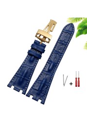 Watch Band for AP Straps 28mm Black | Blue 100% Genuine Leather Handmade Watch Strap with Steel Deploying Buckle Wristband Strap