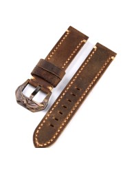 Dark brown crazy horse leather strap 20 21 22 23 24 26 mm fits bronze watch bracelet, vintage style