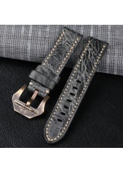 Handmade smoke gray leather watchband 20 22 24 26 mm bronze buckle bracelet, suitable for PAM111 441 men's bracelet