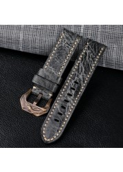 Handmade smoke gray leather watchband 20 22 24 26 mm bronze buckle bracelet, suitable for PAM111 441 men's bracelet