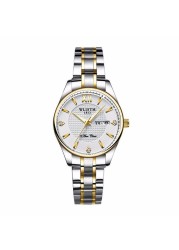 OMHXZJ W104 Waterproof Pointer Luminous Steel Belt Strap Dual Calendar Display Business Casual Quartz Movement Pair Watches Men Women