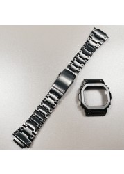 DW5600 Watchband and Metal Bezel Set for GWM5610 GW5000 Stainless Steel Watchband DW5600 GW-M5610 GW5000 Series with Tools