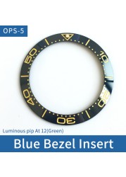 Slanted ceramic watch bezel, 38 x 30.6 mm, luminous tube, at 12, for Omega Master Series