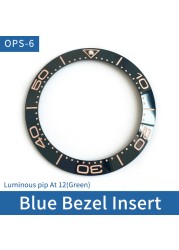 Slanted ceramic watch bezel, 38 x 30.6 mm, luminous tube, at 12, for Omega Master Series