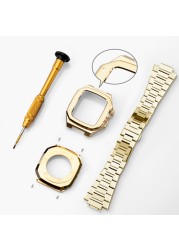 For Apple Watch 7 Series 44mm 45mm Stainless Steel Bracelet Accessories Diamond Protection Watch Oak Compatible iWatch4/5/6/7/SE