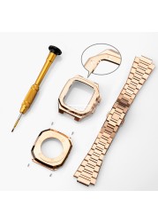 For Apple Watch 7 Series 44mm 45mm Stainless Steel Bracelet Accessories Diamond Protection Watch Oak Compatible iWatch4/5/6/7/SE