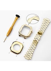 For Apple Watch 7 Series 44mm 45mm Stainless Steel Bracelet Accessories Diamond Protection Watch Oak Compatible iWatch4/5/6/7/SE