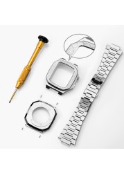 Protector Apple Watch Case Stainless Steel Band Accessories for iWatch4/5/6/7/SE 44mm 45mm Oak Apple Watch Series 7