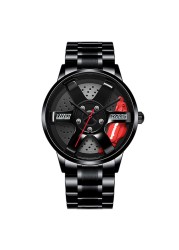 3D Spinning Unique Model Rim Watch Hub Custom Design Sports Car Frame Watch Waterproof Creative Men's Watch Wheel Wristwatch Clock