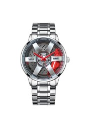 3D Spinning Unique Model Rim Watch Hub Custom Design Sports Car Frame Watch Waterproof Creative Men's Watch Wheel Wristwatch Clock