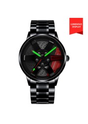 3D Spinning Unique Model Rim Watch Hub Custom Design Sports Car Frame Watch Waterproof Creative Men's Watch Wheel Wristwatch Clock