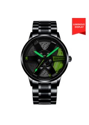 3D Spinning Unique Model Rim Watch Hub Custom Design Sports Car Frame Watch Waterproof Creative Men's Watch Wheel Wristwatch Clock