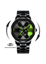 3D Spinning Unique Model Rim Watch Hub Custom Design Sports Car Frame Watch Waterproof Creative Men's Watch Wheel Wristwatch Clock