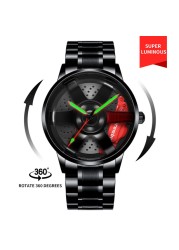 3D Spinning Unique Model Rim Watch Hub Custom Design Sports Car Frame Watch Waterproof Creative Men's Watch Wheel Wristwatch Clock