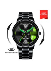 3D Spinning Unique Model Rim Watch Hub Custom Design Sports Car Frame Watch Waterproof Creative Men's Watch Wheel Wristwatch Clock