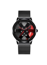 3D Spinning Unique Model Rim Watch Hub Custom Design Sports Car Frame Watch Waterproof Creative Men's Watch Wheel Wristwatch Clock