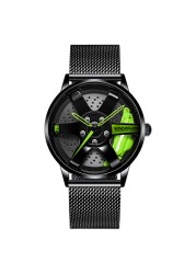 3D Spinning Unique Model Rim Watch Hub Custom Design Sports Car Frame Watch Waterproof Creative Men's Watch Wheel Wristwatch Clock