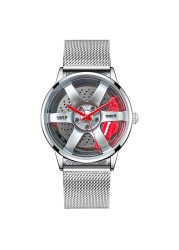 3D Spinning Unique Model Rim Watch Hub Custom Design Sports Car Frame Watch Waterproof Creative Men's Watch Wheel Wristwatch Clock