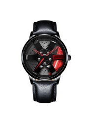 3D Spinning Unique Model Rim Watch Hub Custom Design Sports Car Frame Watch Waterproof Creative Men's Watch Wheel Wristwatch Clock