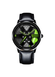 3D Spinning Unique Model Rim Watch Hub Custom Design Sports Car Frame Watch Waterproof Creative Men's Watch Wheel Wristwatch Clock