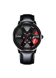 3D Spinning Unique Model Rim Watch Hub Custom Design Sports Car Frame Watch Waterproof Creative Men's Watch Wheel Wristwatch Clock