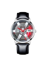 3D Spinning Unique Model Rim Watch Hub Custom Design Sports Car Frame Watch Waterproof Creative Men's Watch Wheel Wristwatch Clock