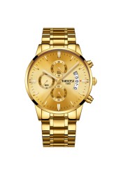 NIBOSI Watches for Men, Gold and Quartz Full Steel Water Resistant Sports Watches