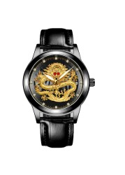 FNGEEN Mens Watches Luxury Brand Chinese Golden Dragon Quartz Watch Diamond Dial Stainless Steel Watch Male Relogio Masculin